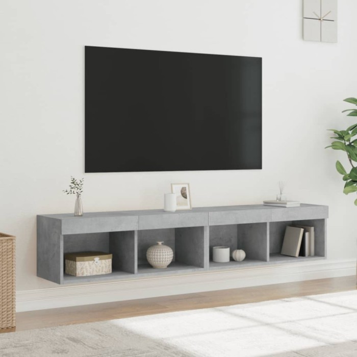 vidaXL Comode TV cu lumini LED, 2 buc., gri beton, 80x30x30 cm 837148