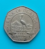 RARA! Moneda 5 shillings 1972 - Uganda, aproape tot tirajul a fost topit!