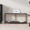 Masa consola Gossi neagra, 160x35x75.5 cm, sticla securizata, design modern, raft depozitare, robusta si stabila