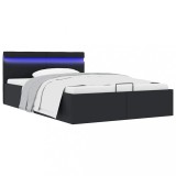 VidaXL Cadru pat hidraulic ladă, LED, negru 140x200 cm piele ecologică