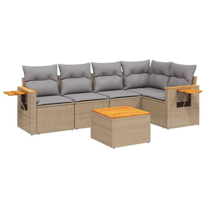 Set canapele de gradina cu perne, 6 piese, bej, poliratan