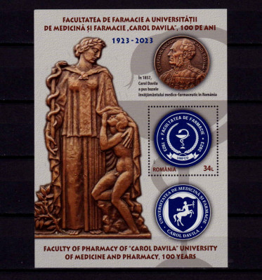 RO 2023 LP 2421a &amp;quot;Facultatea Carol Davila - 100 de ani&amp;quot; , colita ,MNH foto