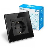 Cumpara ieftin Priza rama sticla securizata, porturi USB-A si USB-C, iUni UC2, 16A, Black
