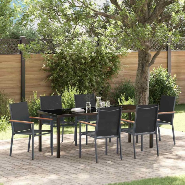 Set de masă pentru grădină 7 pcs Negru Textilene și oțel