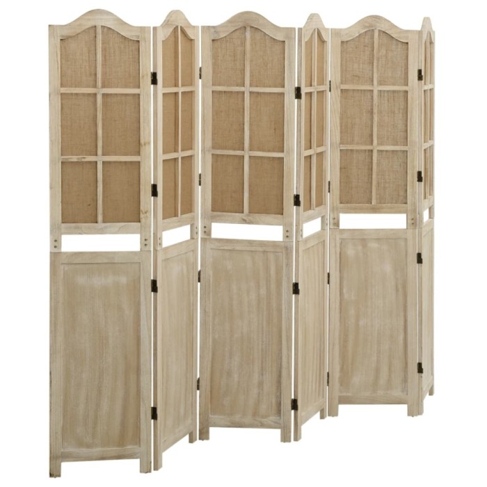 Paravan de cameră cu 6 panouri, maro, 214x165 cm, textil