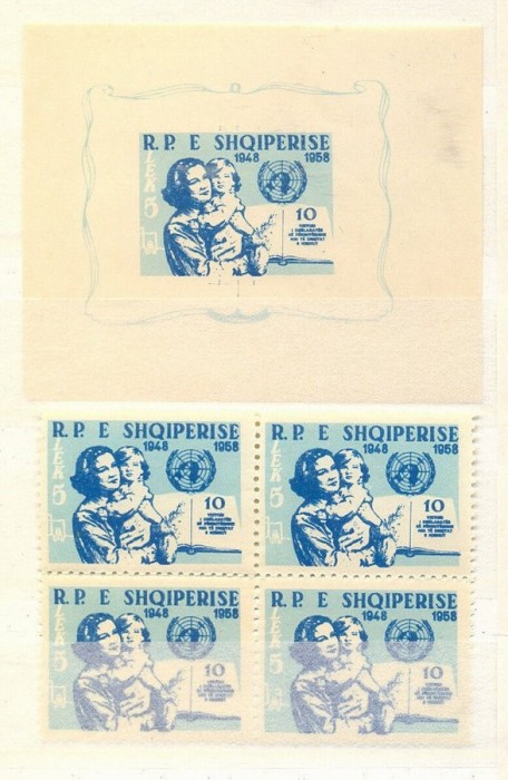 Albania 1959 Human rights 10 yrs of UNO - 4 sets+imperf.sheet MNH DA.123