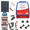 Kit pachet gard electric 6 Joule 12 220V panou solar 500m 50 izolatori (BK87583-500-4mm-30W)