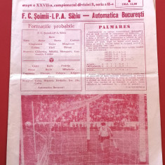 Program meci fotbal FC "SOIMII" IPA SIBIU - AUTOMATICA BUCURESTI (18.05.1986)