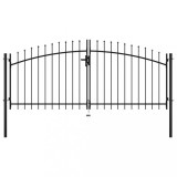 Poarta Gard Dubla Metalica 300x150cm cu Varfuri Sulita, Otel Negru Antirugina, 3 Chei