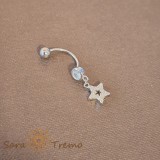 Piercing buric din argint 925 cu steluta si cristale zirconia albe, 3 cm, tija subtire