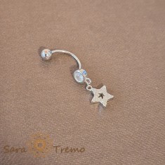 Piercing buric din argint 925 cu steluta si cristale zirconia albe, 3 cm, tija subtire