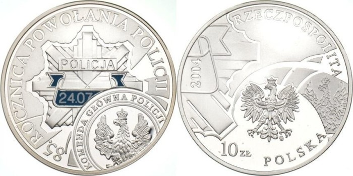 Polonia 10 zloti 2004 85 Years of the Police PROOF 14,14 g Argint .925