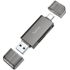 Cititor de carduri usb/tip-c 3.0 la microsd, sd hoco, metal gray foto