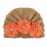 Caciulita tip turban cu floricele - Maro (Marime Disponibila: 0-6 luni)