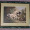 Goblen vintage, Mustangs, lucrat manual anii 90, inramat, 20x28 cm