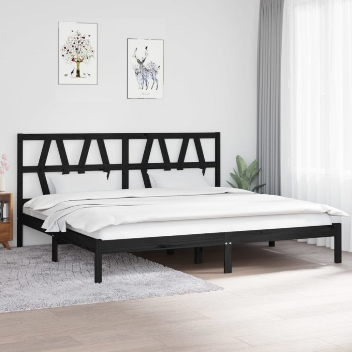 Gossi cadru de pat, negru, 200x200 cm, lemn masiv de pin
