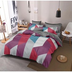 Lenjerie de pat pentru o persoana cu husa de perna patrata, Methone, bumbac mercerizat, multicolor