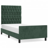 Cadru de pat cu tăblie, verde &icirc;nchis, 90x200 cm, catifea