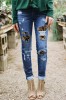 G735-444 Blugi cu taieturi decorative si insertie animal print, S