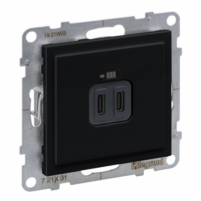Priza USB tip C dubla 5V 15W Legrand Suno negru 721431 foto