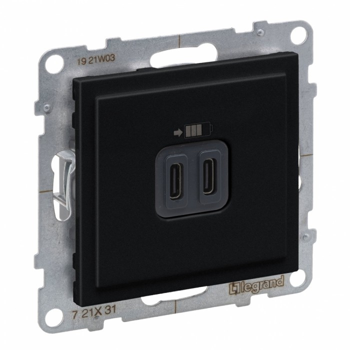 Priza USB tip C dubla 5V 15W Legrand Suno negru 721431