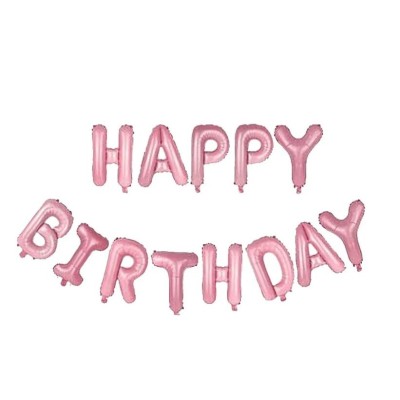 Set 13 Baloane Folie, Cyrax, Tip Ghirlanda, Model Happy Birthday, 40 cm, Roz Deschis foto
