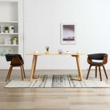 vidaXL Scaune de bucătărie, 2 buc, gri, lemn curbat și material textil