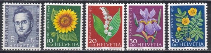 Elvetia 1961 - Pro Juventute - 100 de ani de la moartea lui Jonas Furrer - Flori de luncă și grădină , MNH