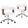 Scaune pivotante, 2 buc. alb, lemn curbat &amp; piele ecologica