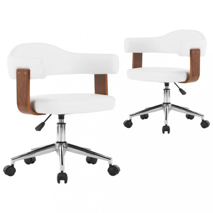 Scaune pivotante, 2 buc. alb, lemn curbat &amp; piele ecologica