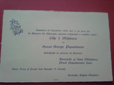 Invitatie nuntă avocat George PAPATANASE, Bazargic foto
