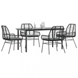 Gossi set de sufragerie de gradina 5 piese neagra sticla poly rattan