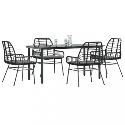 Gossi set de sufragerie de gradina 5 piese neagra sticla poly rattan foto