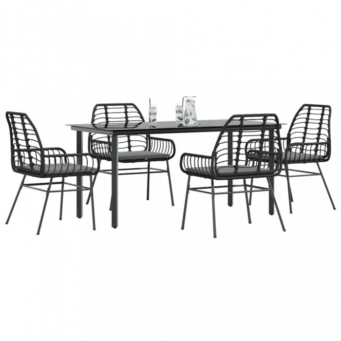 Gossi set de sufragerie de gradina 5 piese neagra sticla poly rattan