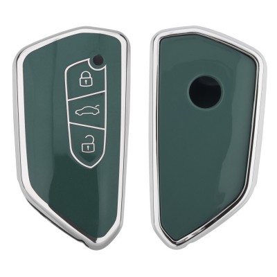 Husa Cheie Auto kwmobile pentru Volkswagen 3 butoane, Silicon, Verde/Argintiu, 56005.06 foto
