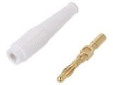 Conector banană 4mm 32A alb neizolat 2,5mm2 aurit 69mm