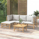 VidaXL Set mobilier de grădină cu perne gri deschis, 5 piese, bambus
