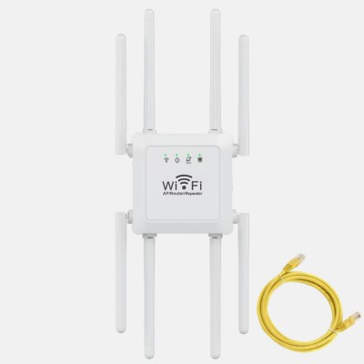 Amplificator Semnal Wireless WI-Fi 3 in 1 300Mbps, Frecventa 2.4G, 8 antene 5db, Configurare Rapida WPS, WI-FI Simultan, WAN, LAN, Alb foto