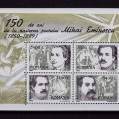 RO 2000 LP 1502a "150 ani n. Mihai Eminescu" , serie bloc / colita 312 ,MNH