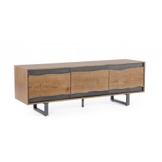 Comoda TV 3 usi mdf maro otel gri Garwood 160x42x55 cm