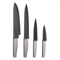 Set Cuțite Bucătărie, Model Marble, 4 Bucăți, Lama Inox, M&acirc;ner Ergonomic, Negru