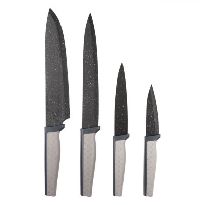 Set Cuțite Bucătărie, Model Marble, 4 Bucăți, Lama Inox, M&amp;acirc;ner Ergonomic, Negru foto