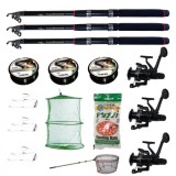 Set 3 lansete eastshark 2,4m ultra carp, trei mulinete LS500, trei gute, trei monturi, minciog, pufuleti si juvelnic