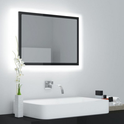 vidaXL Oglindă de baie cu LED, negru extralucios, 60x8,5x37 cm, acril foto