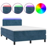 Cumpara ieftin Pat box spring cu saltea/LED albastru inchis 120x190cm catifea