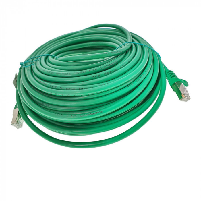 Cablu ecranat FTP, Lanberg 42800, cat.6, mufat 2xRJ45, lungime 30m, AWG 26, 250 MHz, de legatura retea, ethernet, verde