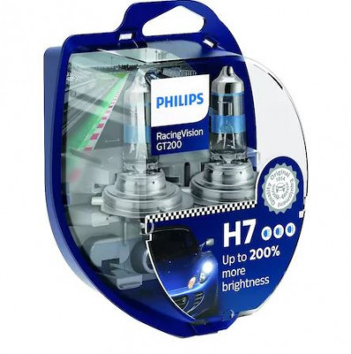 Set 2 becuri auto cu halogen pentru far Philips Racing Vision GT200 H7 12V 55W PX26D, + 200% mai multa lumina, 12972RGTS2 foto