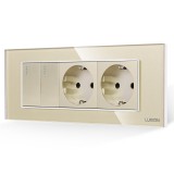 Cumpara ieftin Intrerupator Dublu + 2 Prize cu Rama din Sticla LUXION, Standard Italian, 6M SmartElectro IntelligentHouse