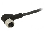 Conector cablu unghiular M12-A femelă, 4 pini, neblindat, turnat pe cablu, IP69K, UL, PUR, negru, 4 x 0,34 mm&sup2;, 5 m