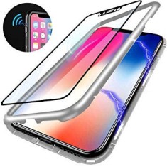 Husa Apple iPhone 7 PLUS Magnetica 360 grade Argintiu, Perfect Fit cu spate de sticla securizata premium +